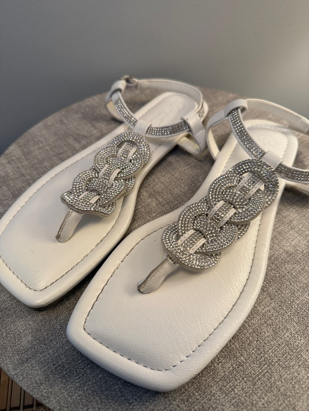 White Rhinestone T-Strap Sandals - Elegant Women’s Summer Shoes